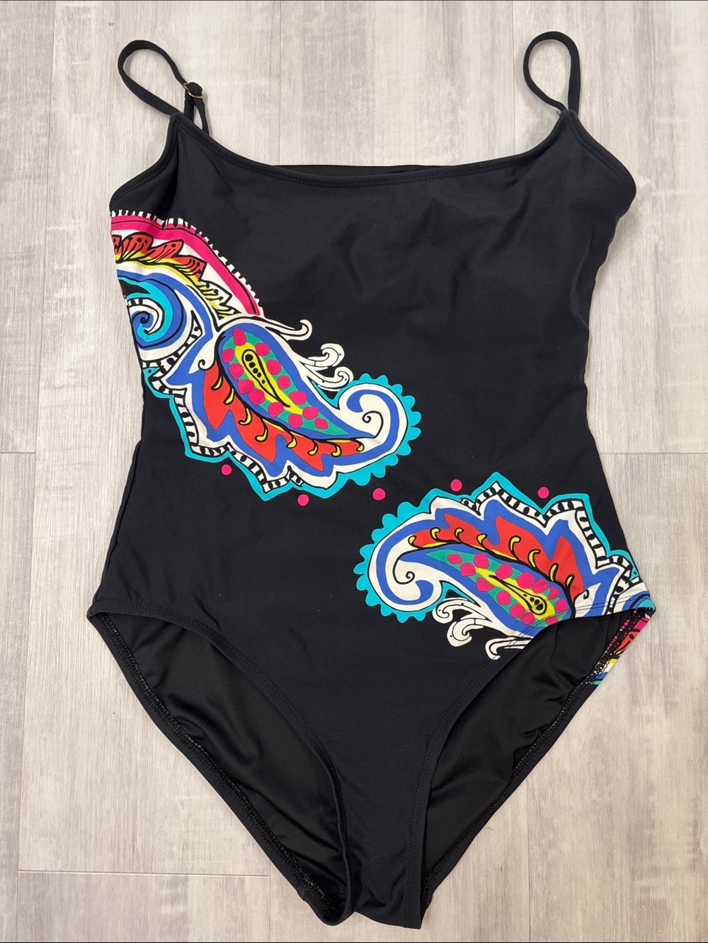 Anne Cole Black One-Piece Swimsuit with Bright Paisley Accents Size 12